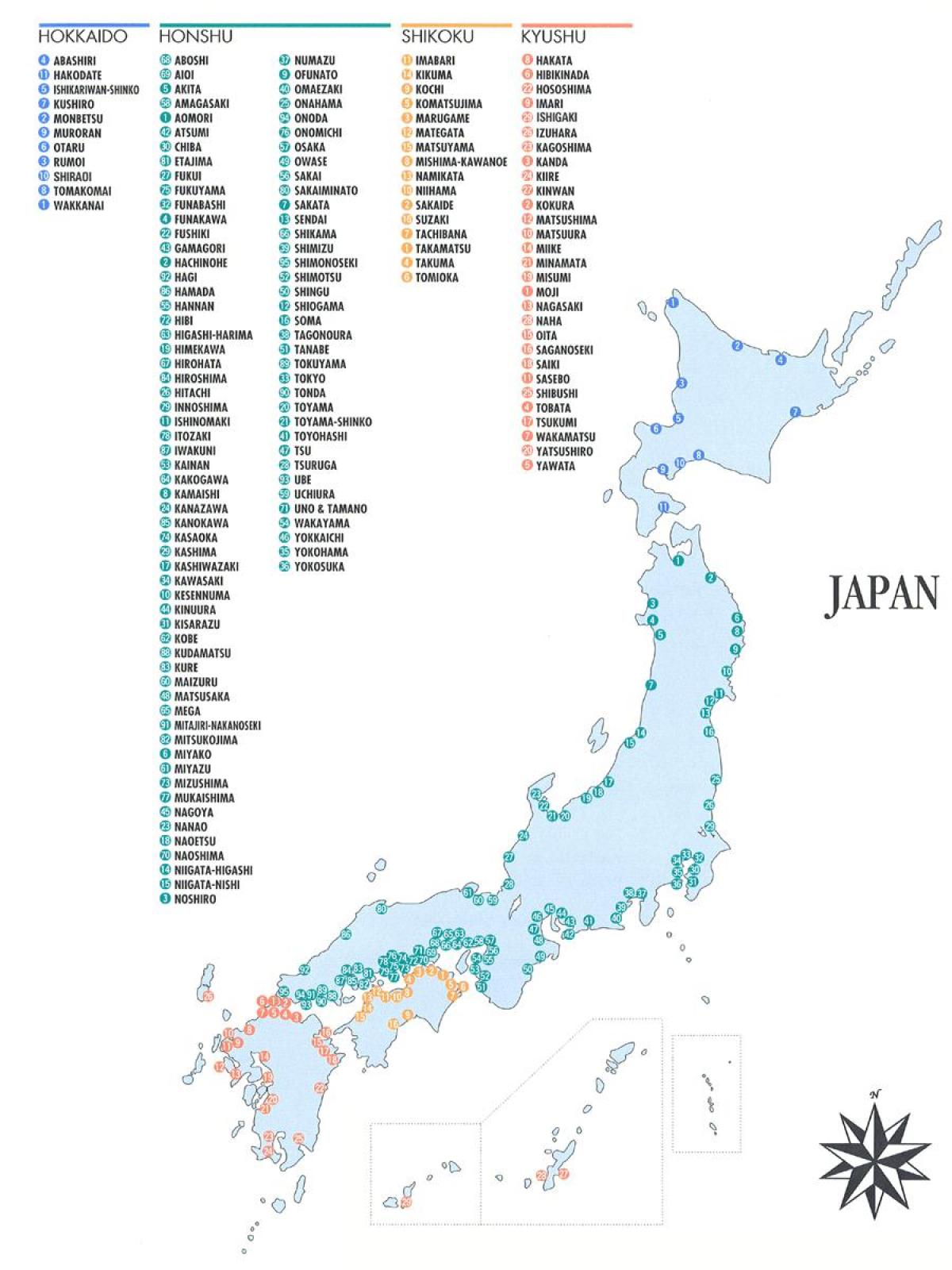 Япония порты - карта портов Японии (Восточной Азии - Азия)