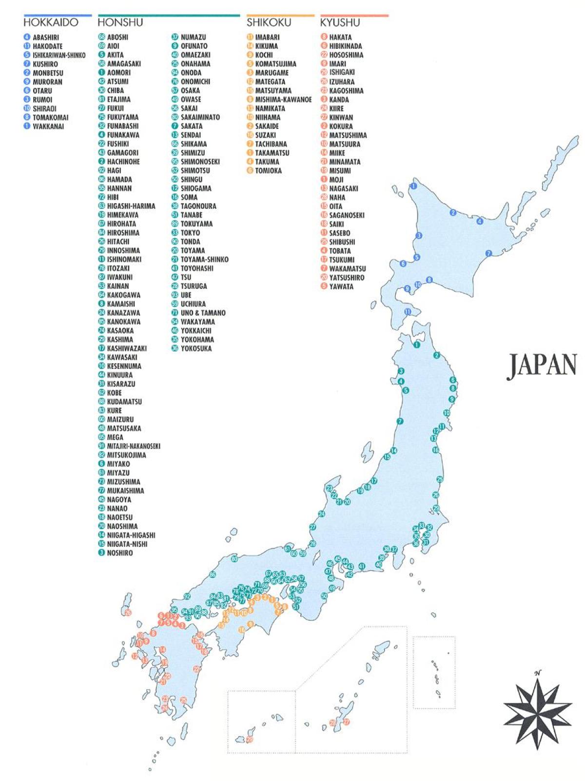 карта Японии порты